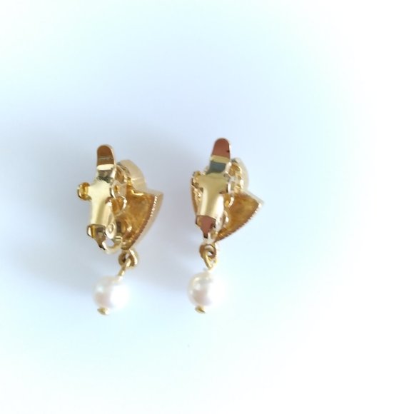 Vintage Rhinestone and pearl clip-on earrings - Picture 4 of 4